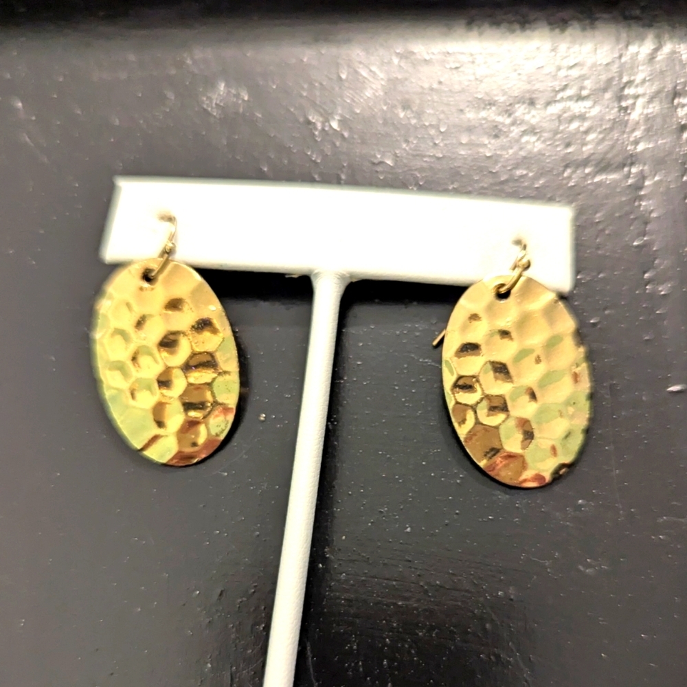 Vintage Goldtone Hammered Earrings Hook Piercedbling Statement